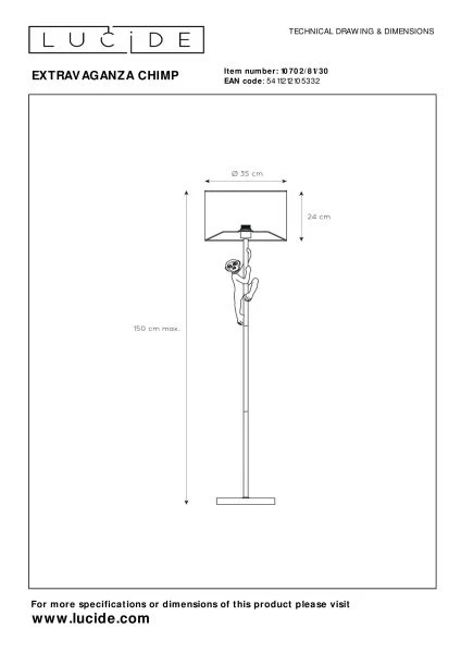 Lucide EXTRAVAGANZA CHIMP - Lampadaire - Ø 35 cm - 1xE27 - Noir - TECHNISCH